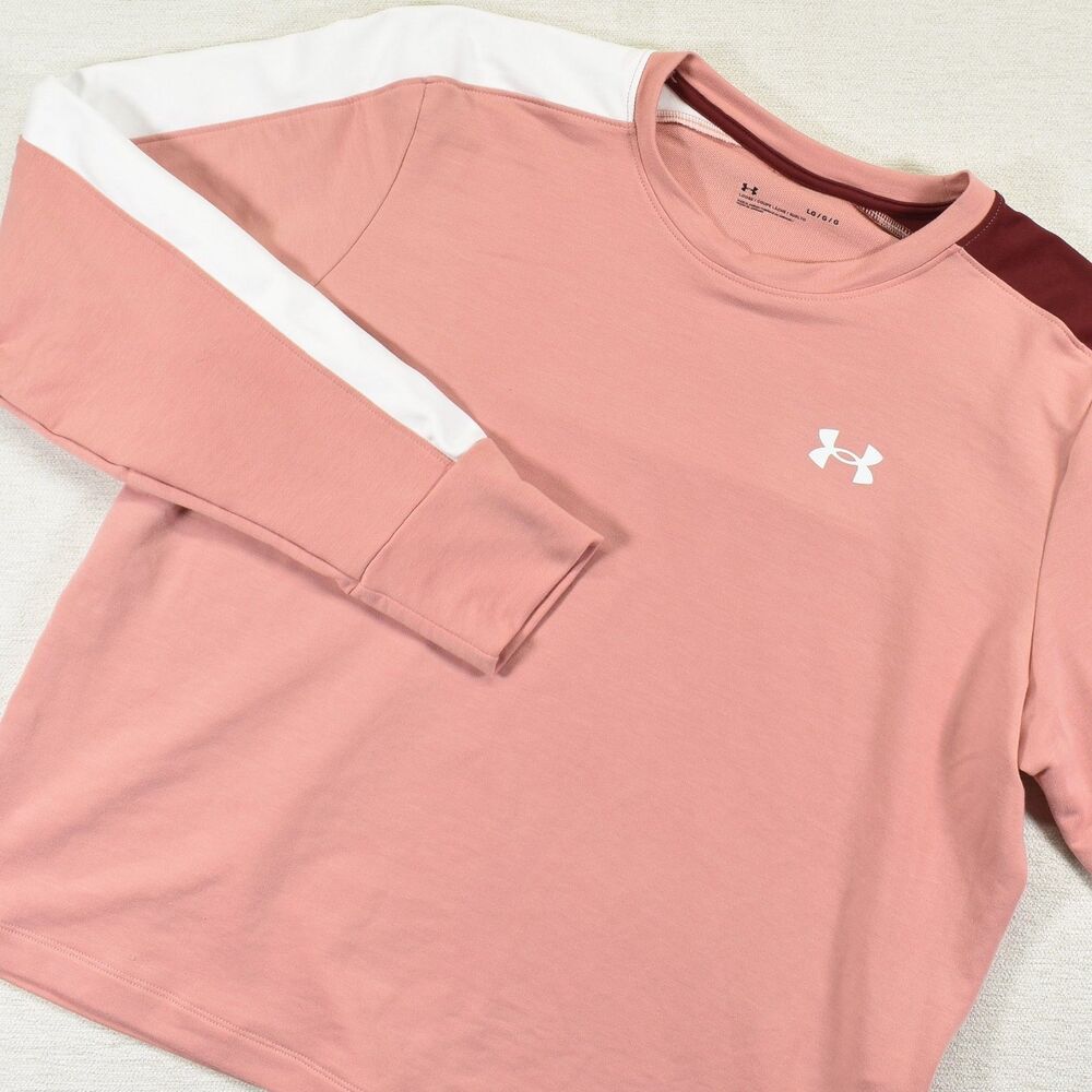 Under Armour Womens Loose Fit Long Sleeve Shirt Dusty Pink Colorblock Large L